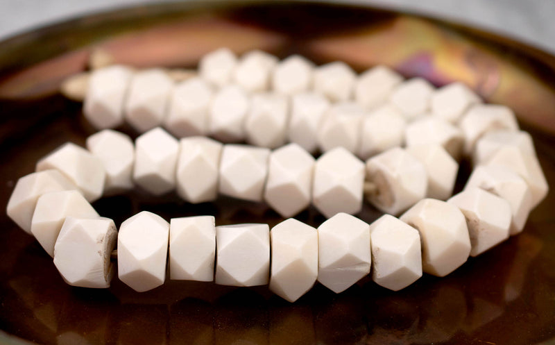 Faceted Cream Bone Beads